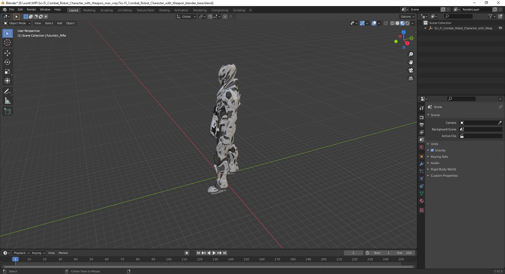 3D Sci-Fi Combat Robot Character with Weapon