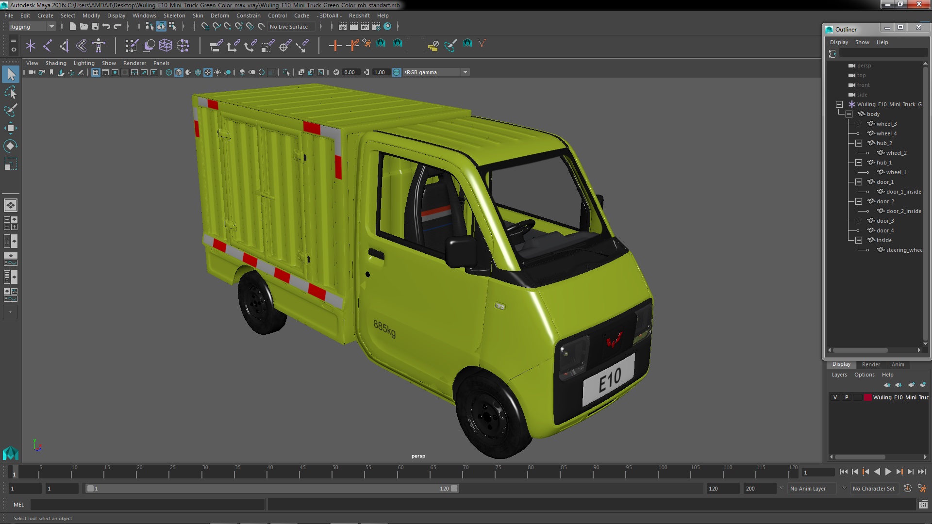 3D Wuling E10 Mini Truck Green Color model