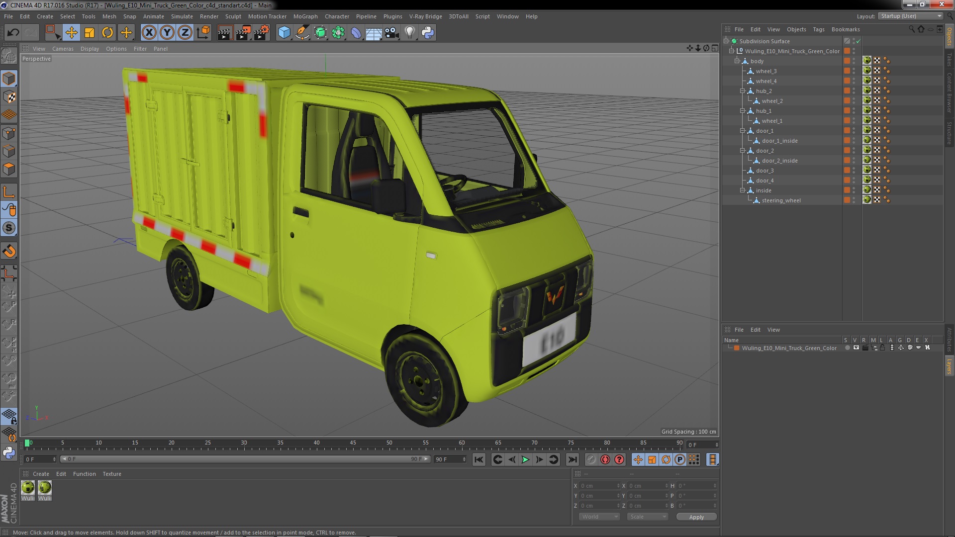 3D Wuling E10 Mini Truck Green Color model