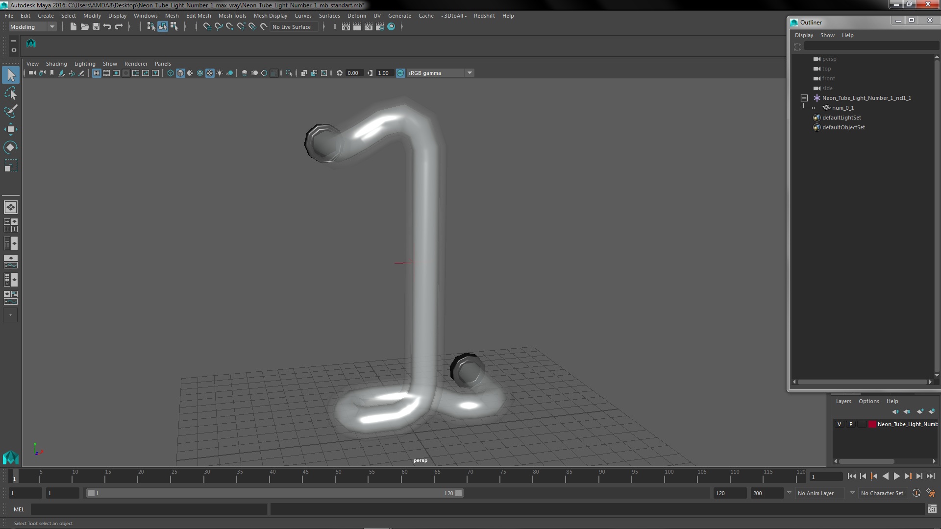 Neon Tube Light Number 1 3D model