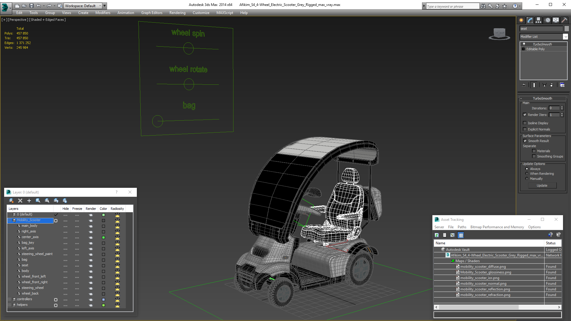 3D Afikim S4 4-Wheel Electric Scooter Grey Rigged