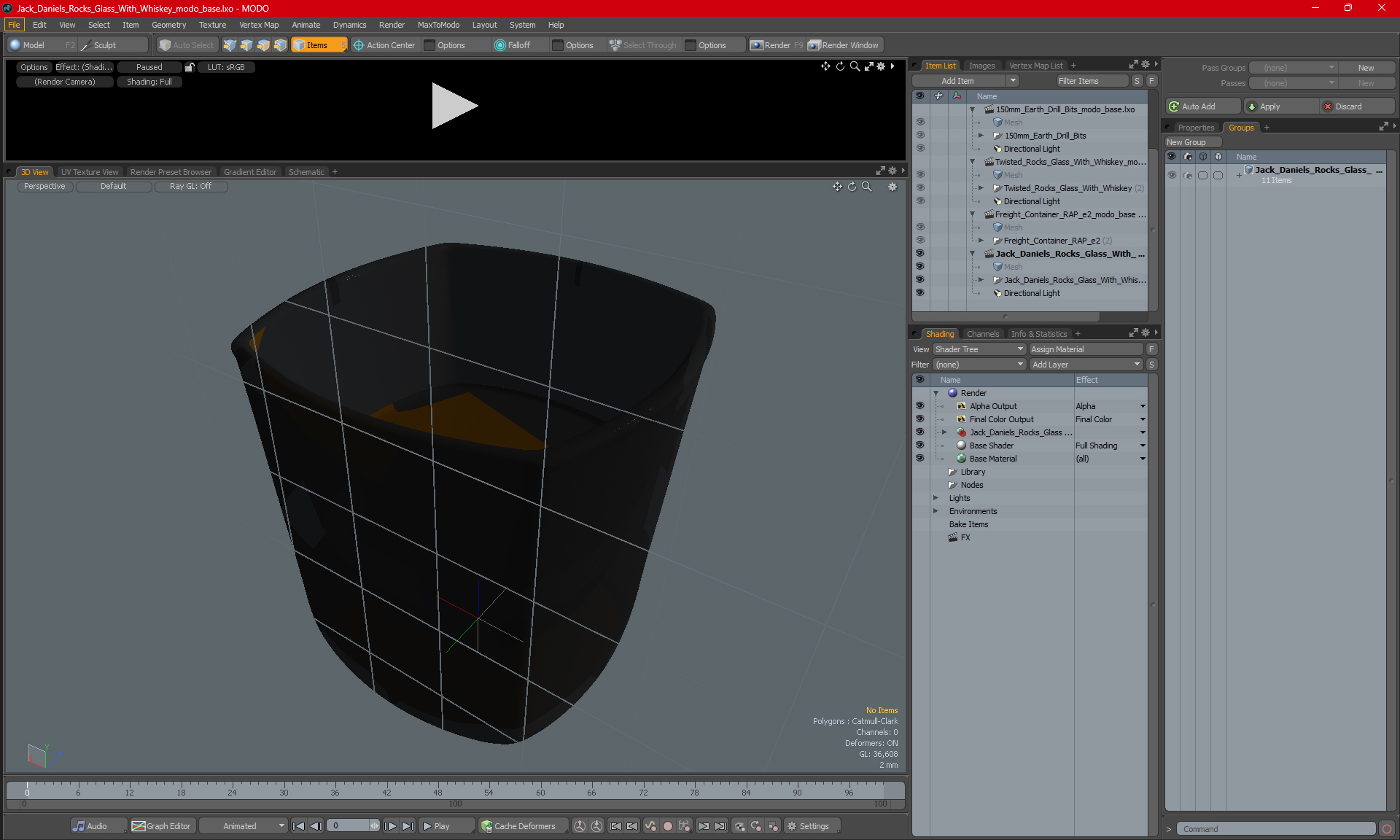 Jack Daniels Rocks Glass With Whiskey 3D