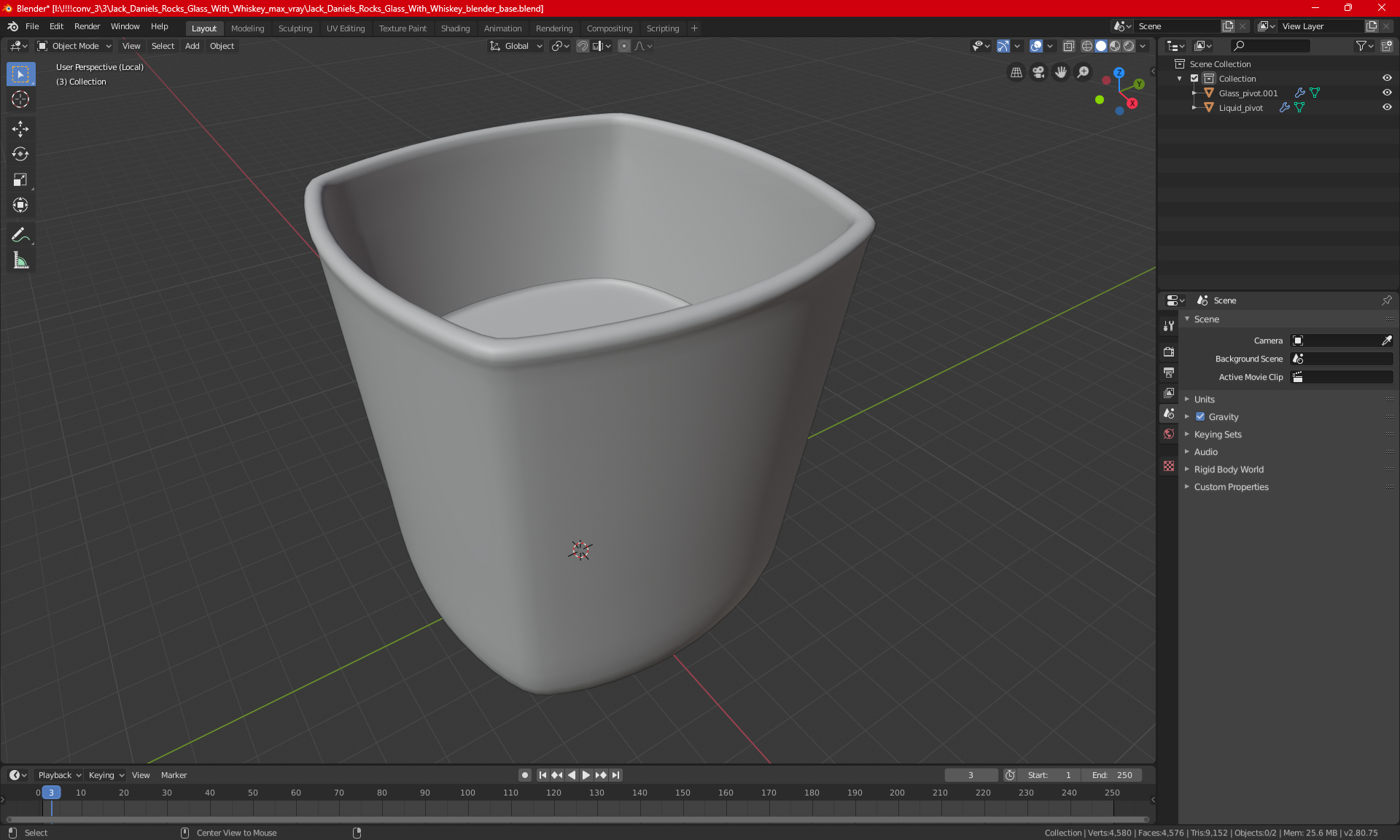 Jack Daniels Rocks Glass With Whiskey 3D