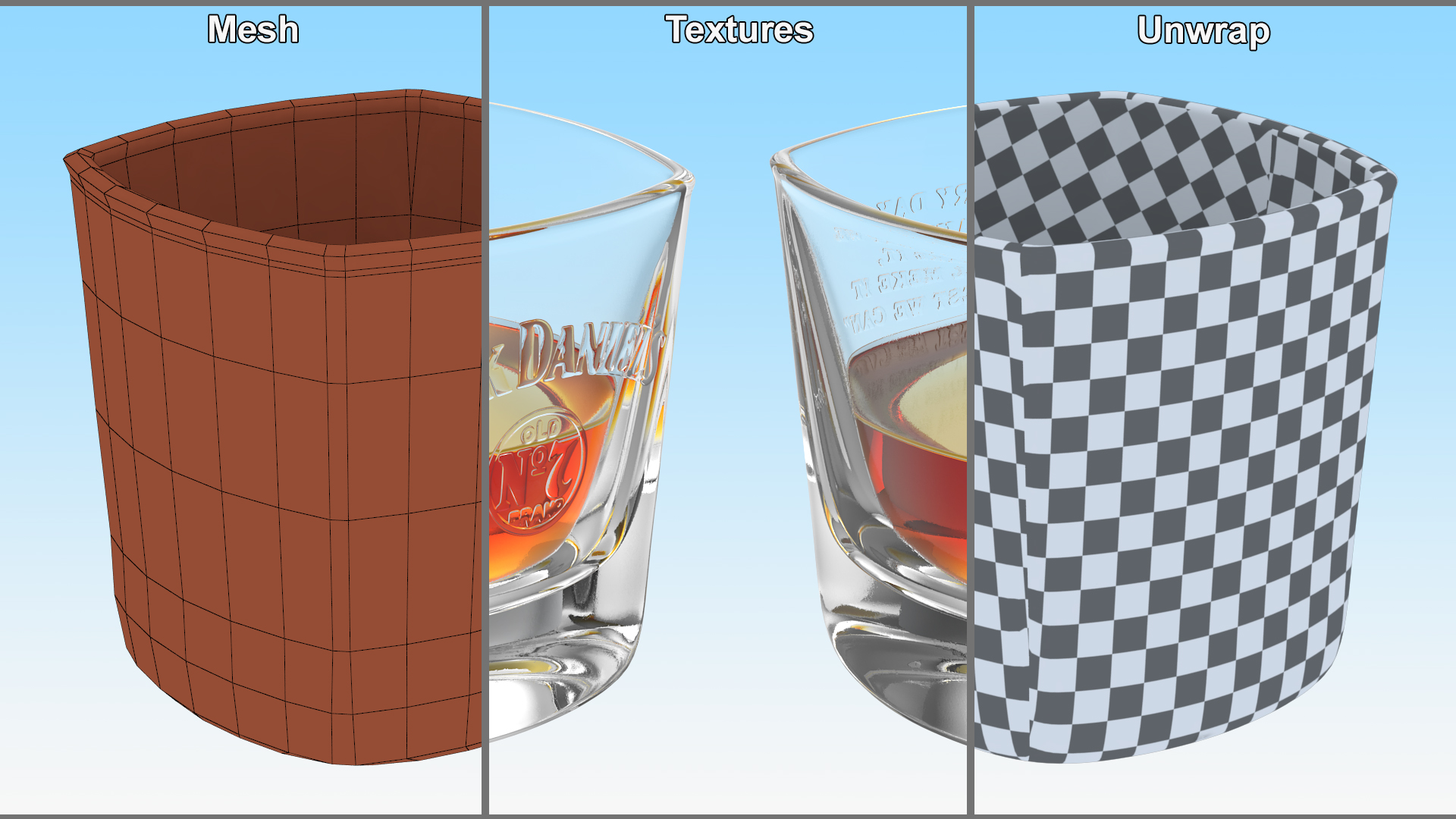 Jack Daniels Rocks Glass With Whiskey 3D