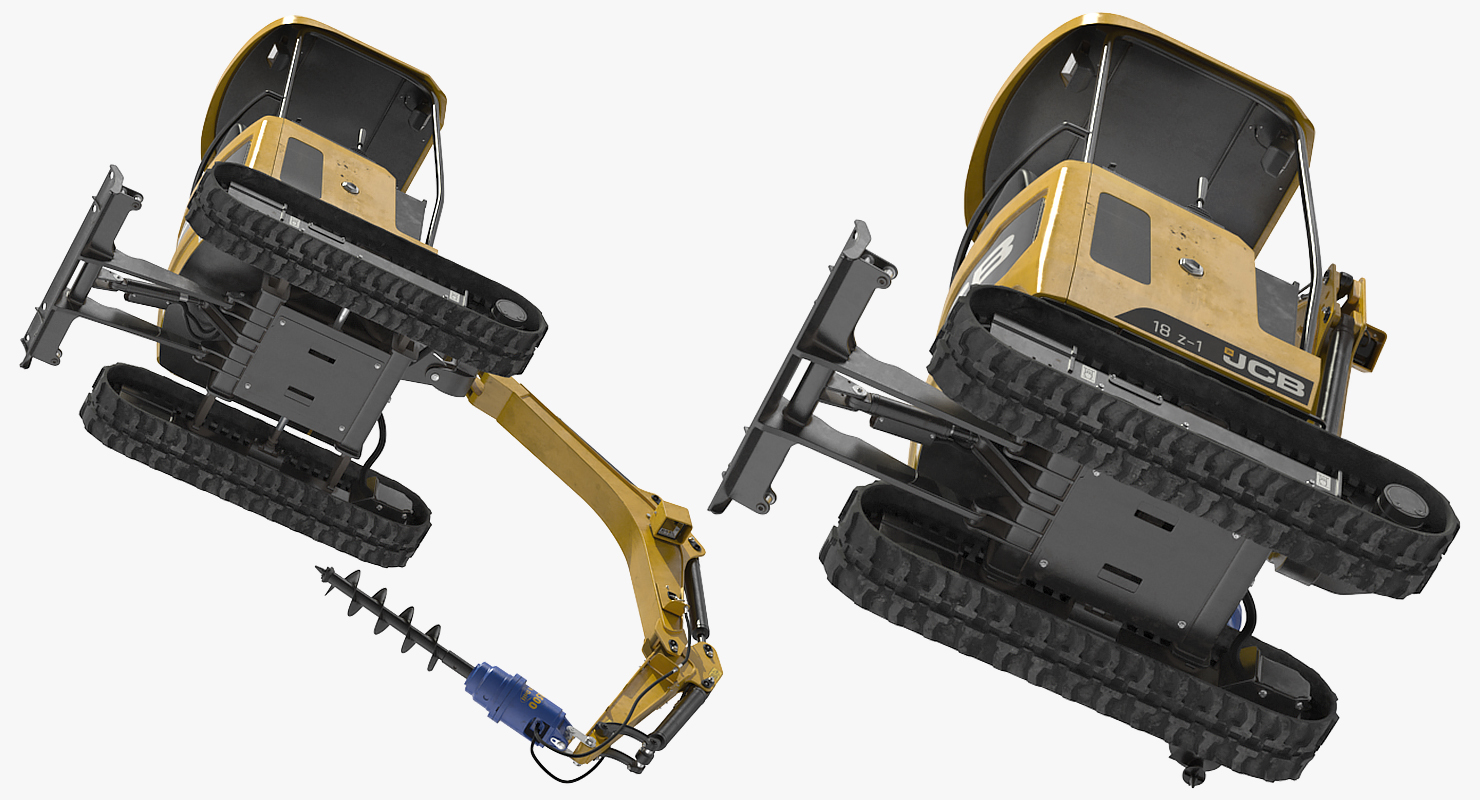 3D Tracked Mini Excavator JCB 18Z1 with Earth Drill Dirty Rigged