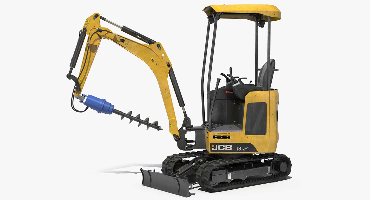 3D Tracked Mini Excavator JCB 18Z1 with Earth Drill Dirty Rigged