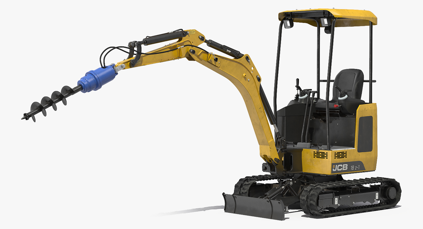 3D Tracked Mini Excavator JCB 18Z1 with Earth Drill Dirty Rigged