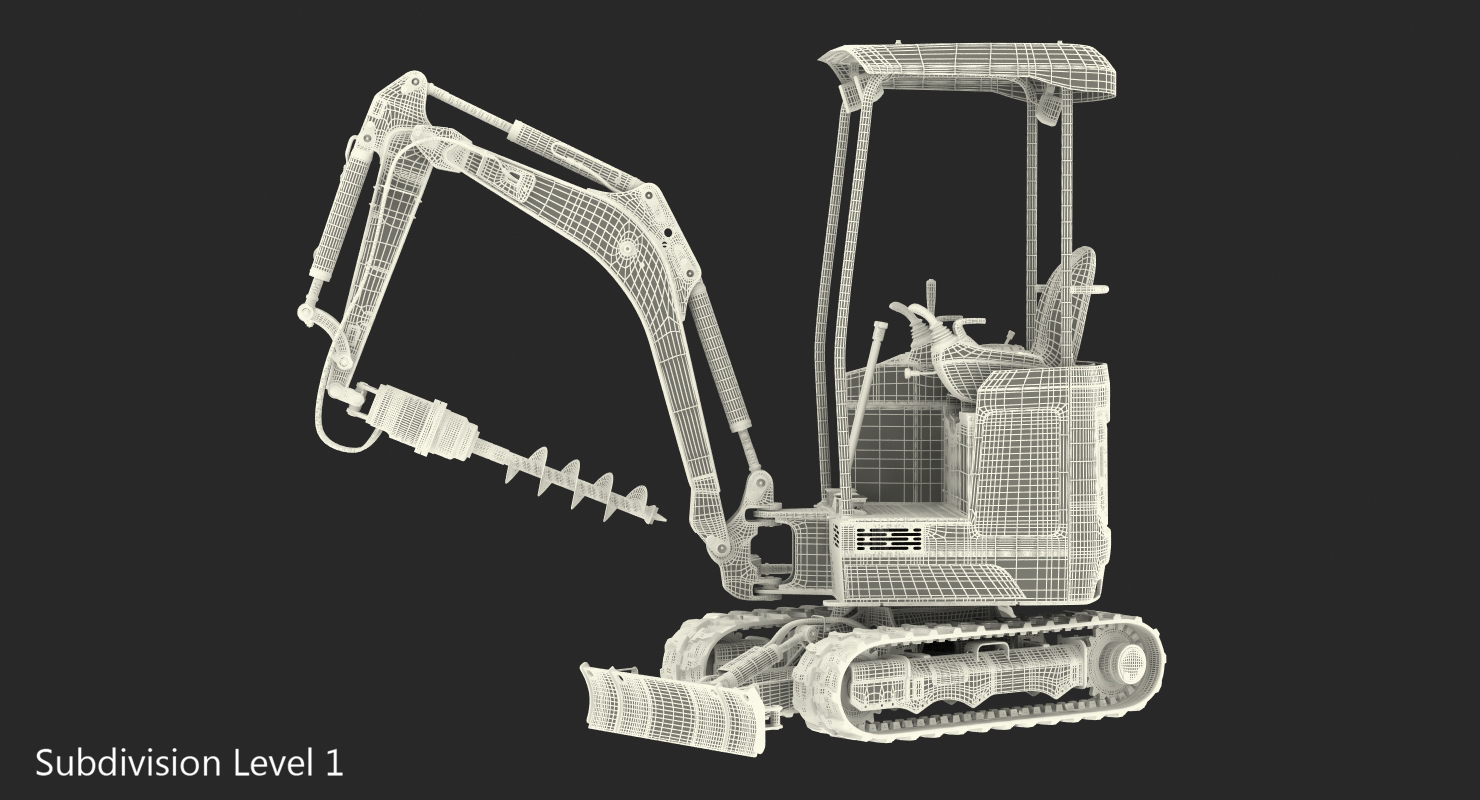 3D Tracked Mini Excavator JCB 18Z1 with Earth Drill Dirty Rigged