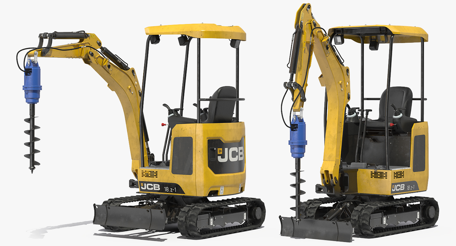 3D Tracked Mini Excavator JCB 18Z1 with Earth Drill Dirty Rigged