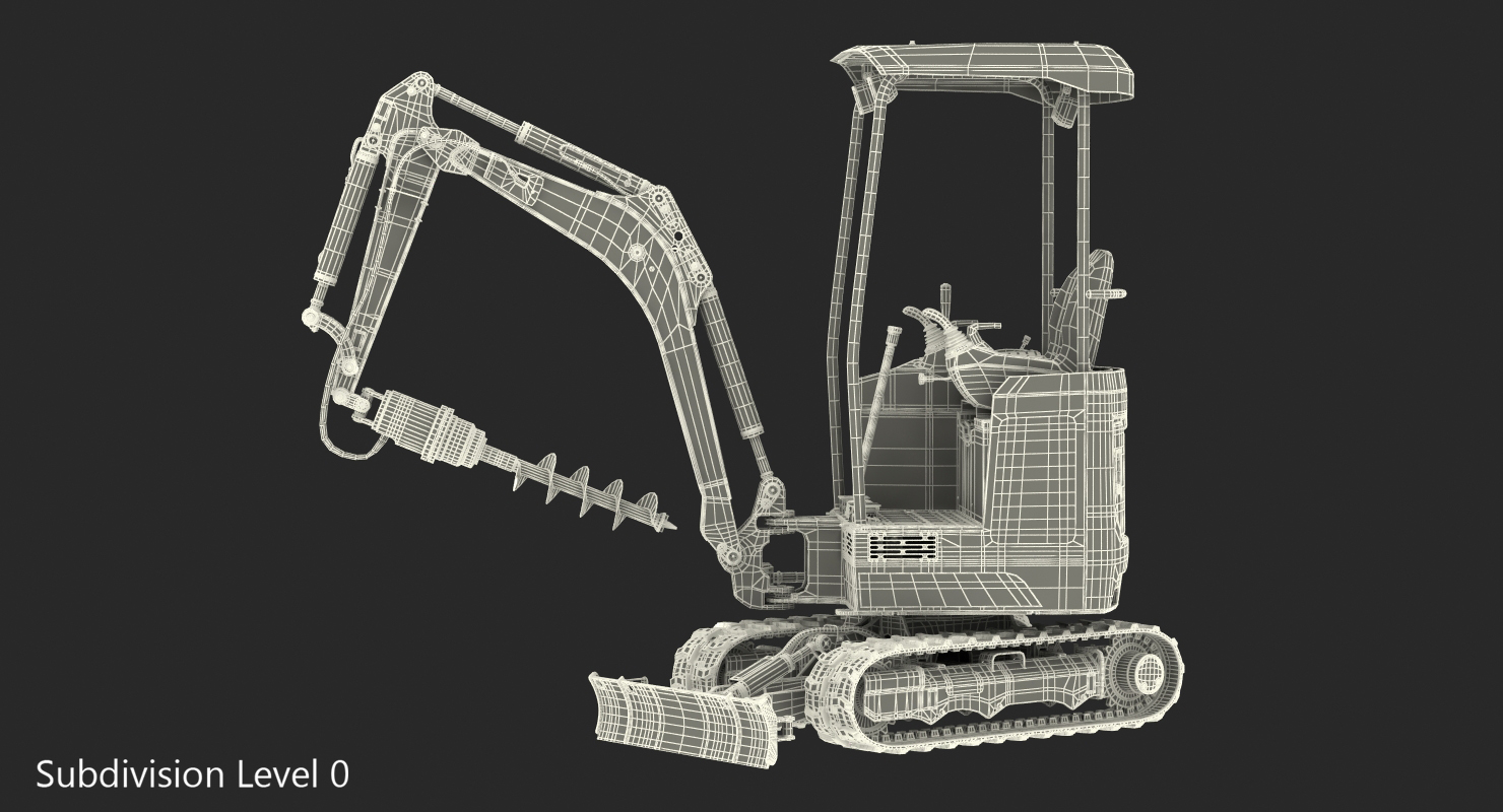 3D Tracked Mini Excavator JCB 18Z1 with Earth Drill Dirty Rigged