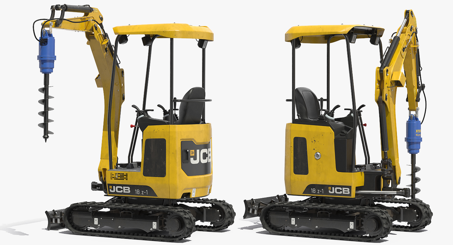 3D Tracked Mini Excavator JCB 18Z1 with Earth Drill Dirty Rigged