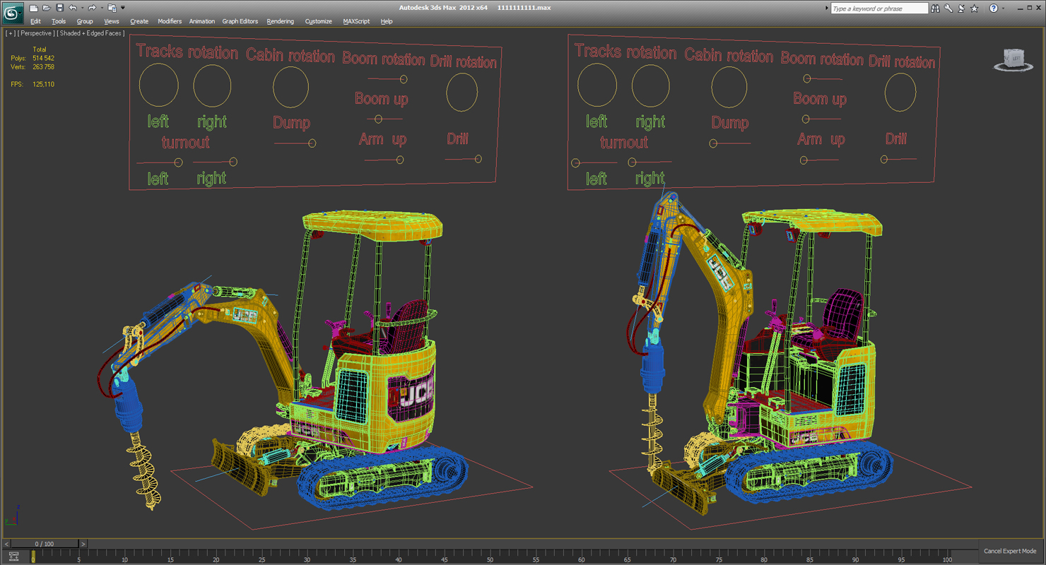 3D Tracked Mini Excavator JCB 18Z1 with Earth Drill Dirty Rigged