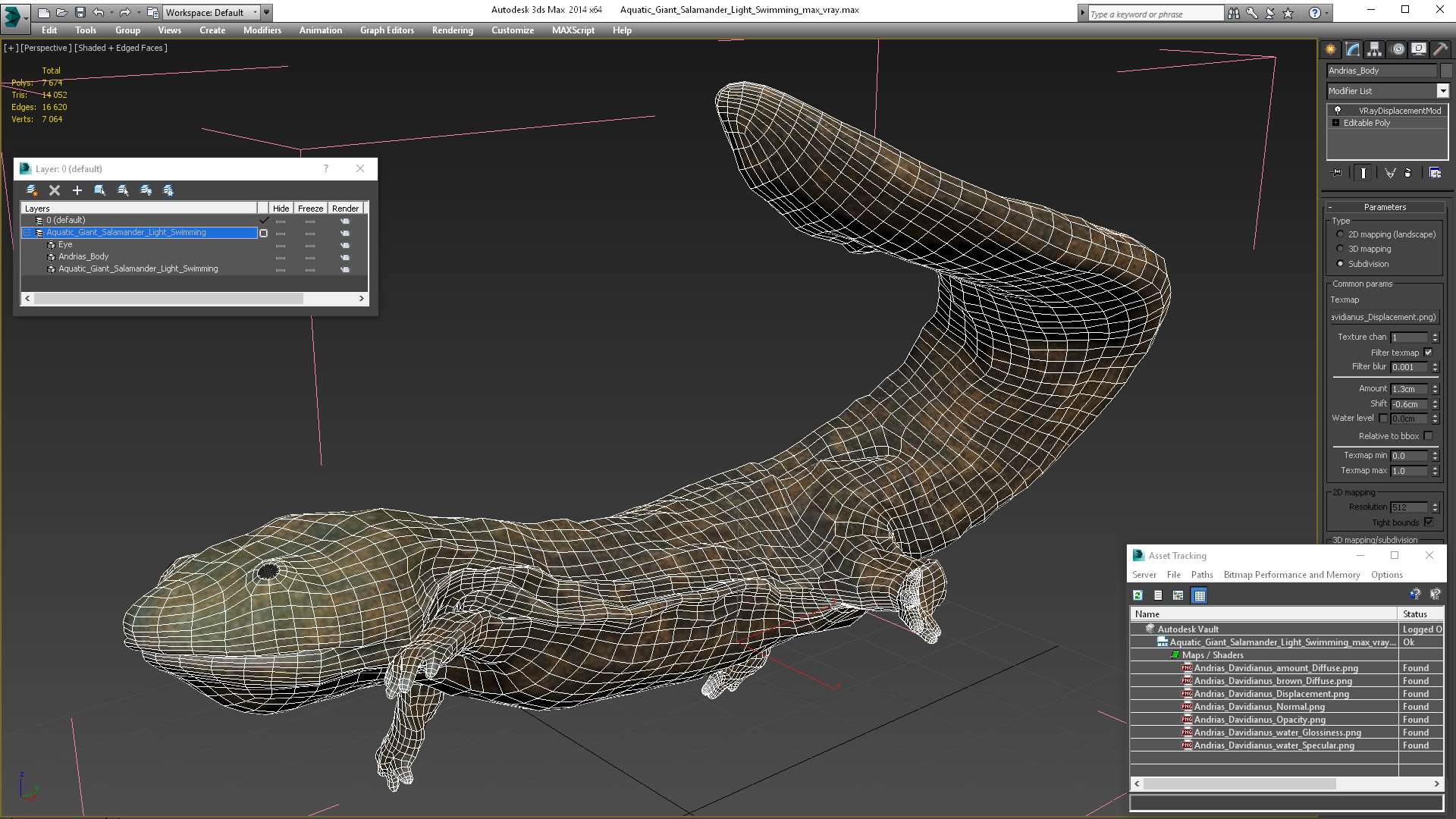 Aquatic Giant Salamander Light Swimming 3D model