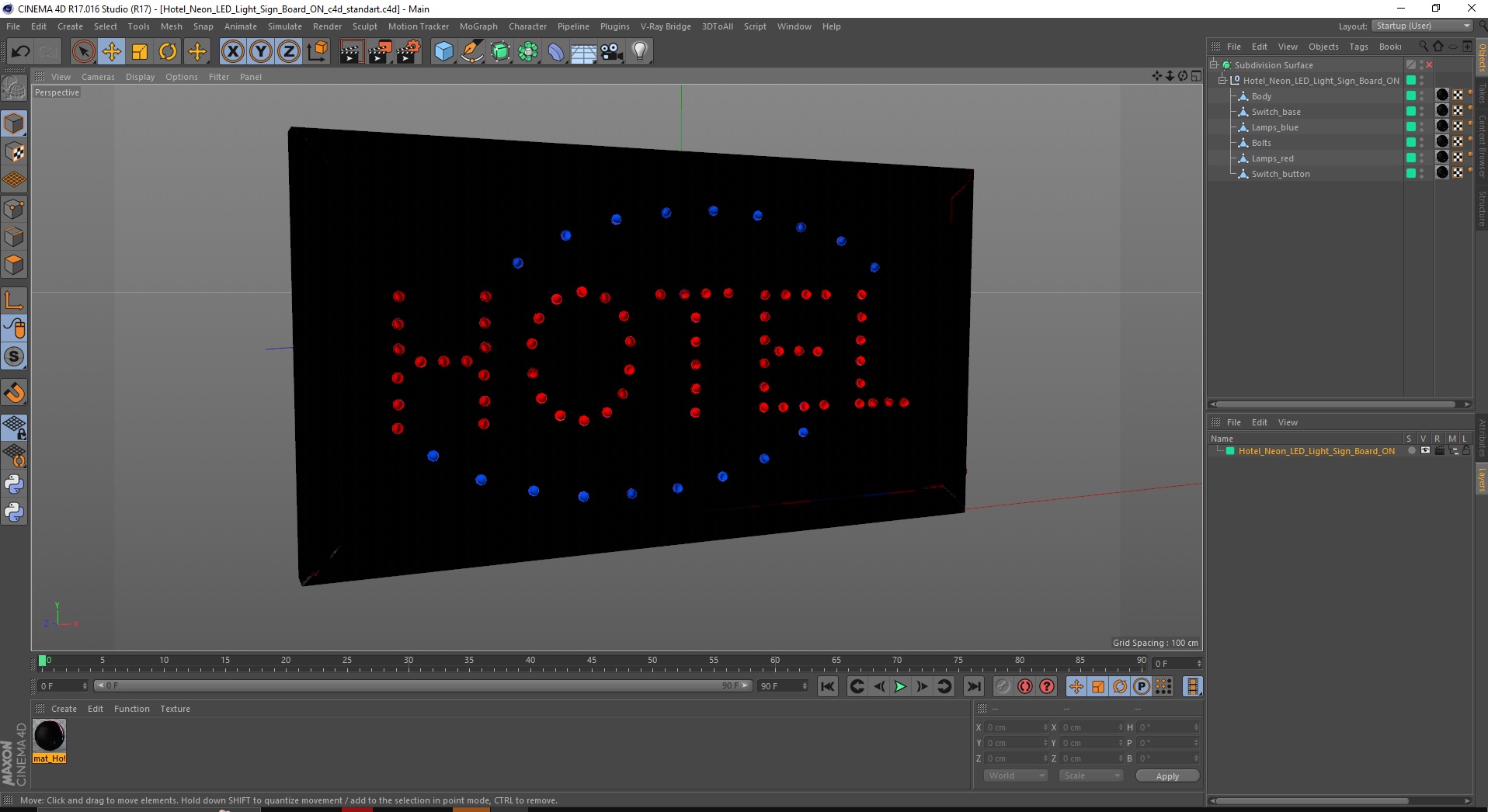 Hotel Neon LED Light Sign Board ON 3D model