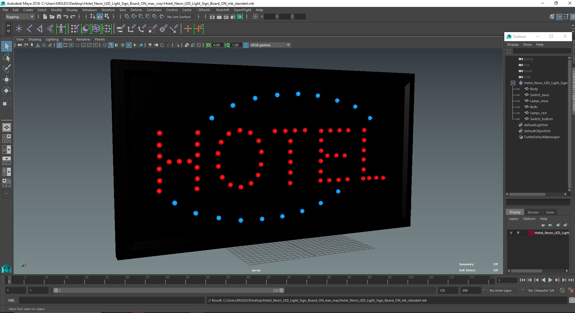 Hotel Neon LED Light Sign Board ON 3D model