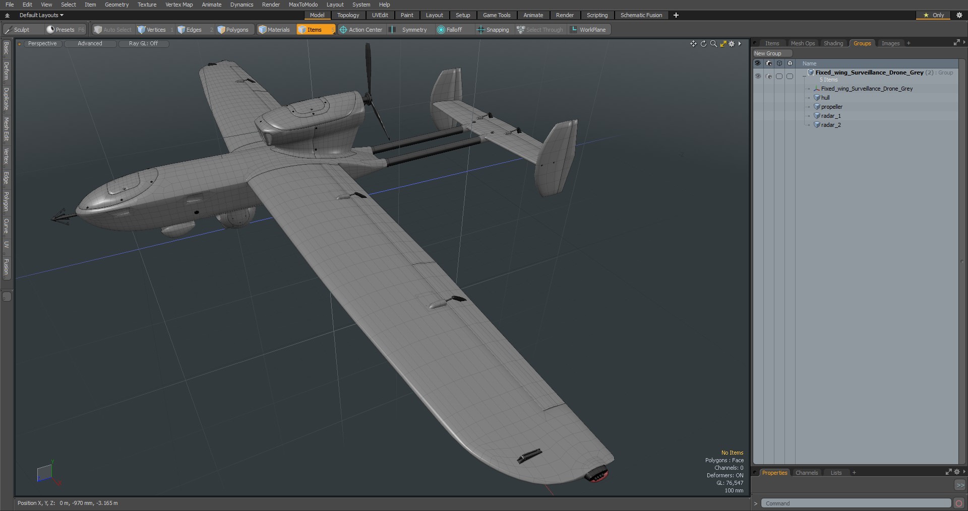 Fixed-wing Surveillance Drone Grey 3D model