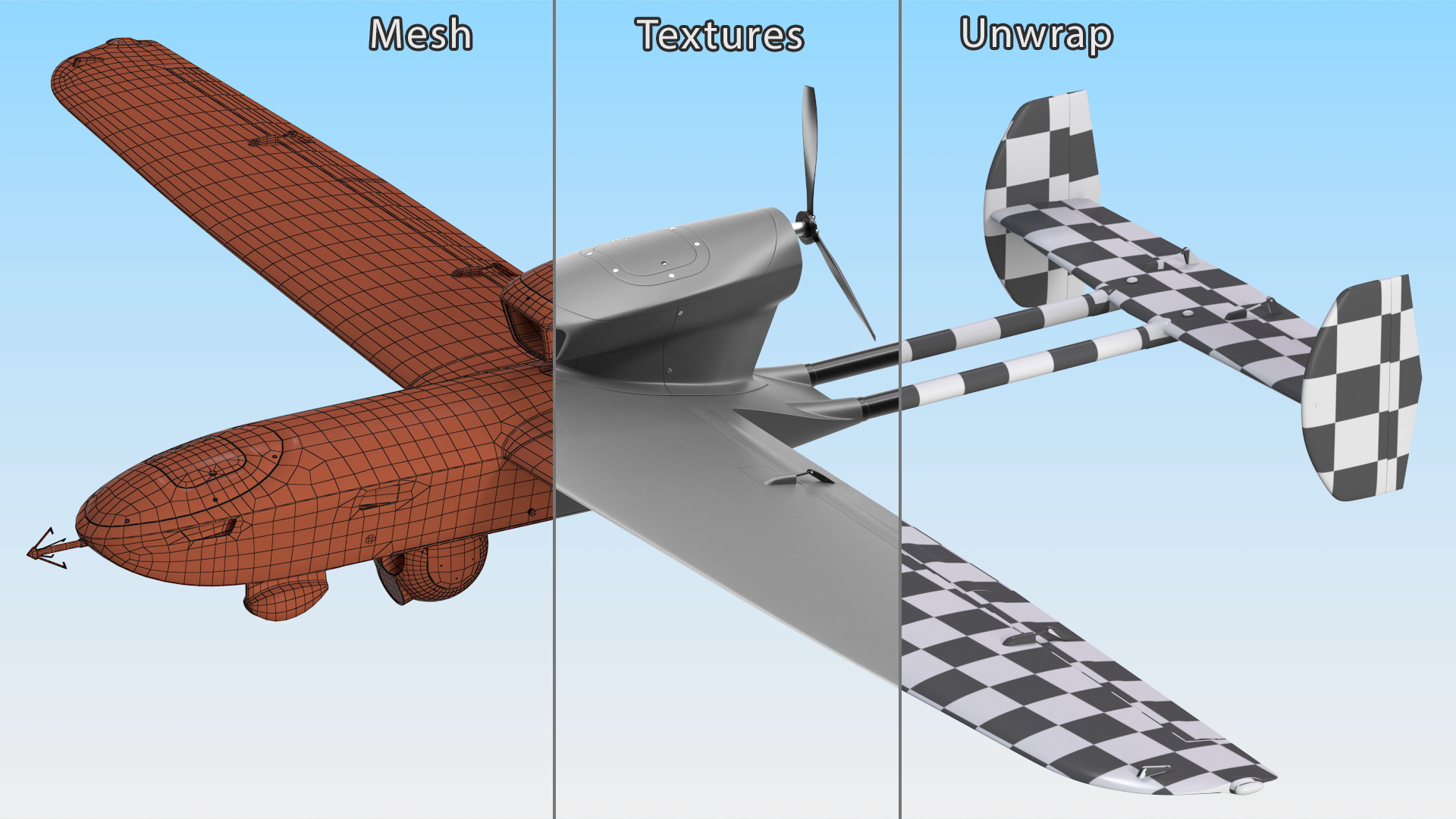 Fixed-wing Surveillance Drone Grey 3D model
