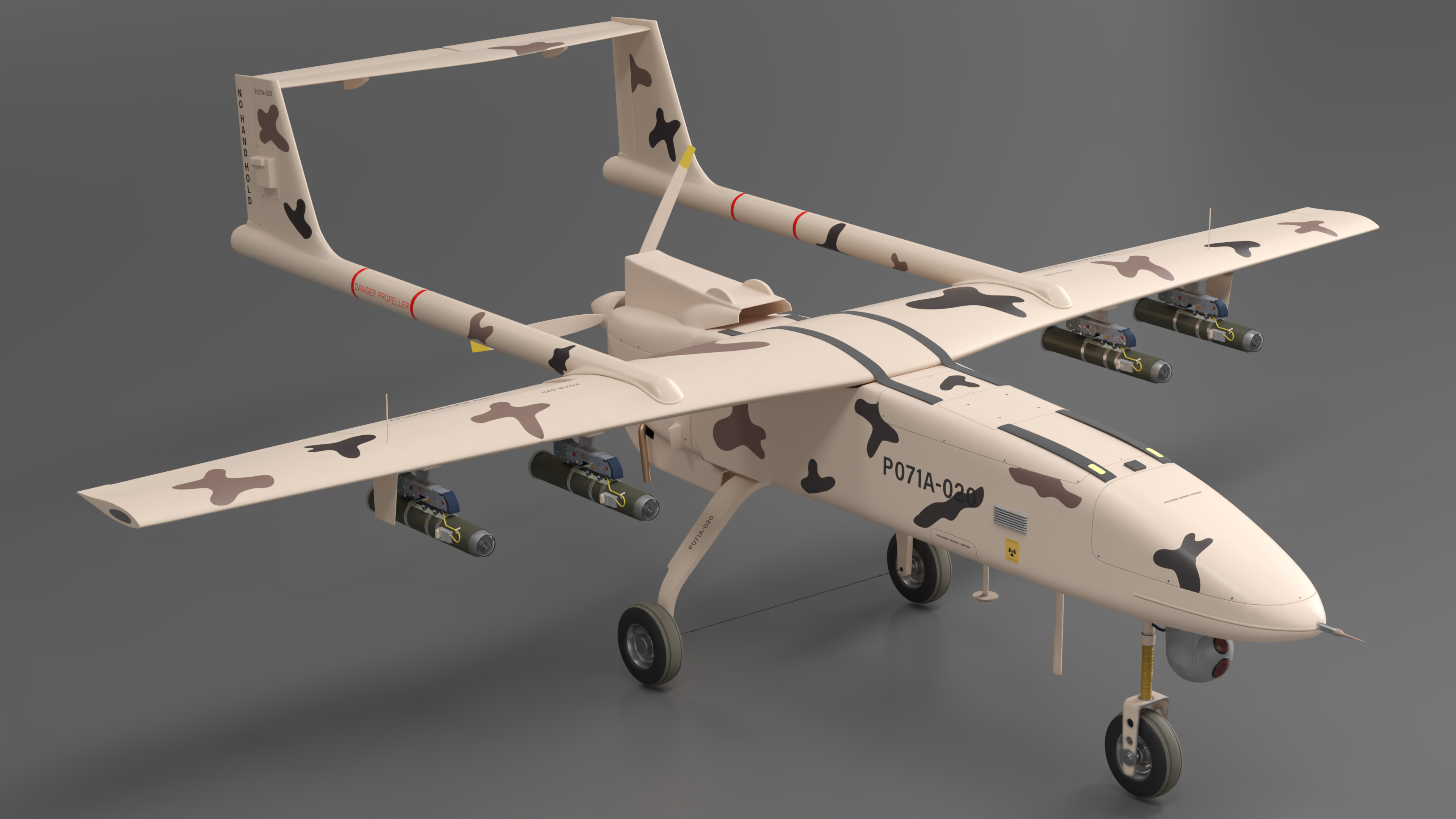 3D Camouflage Iranian Drone Mohajer-6 with Camera