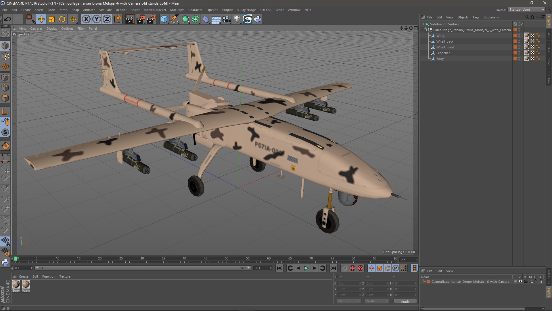 3D Camouflage Iranian Drone Mohajer-6 with Camera