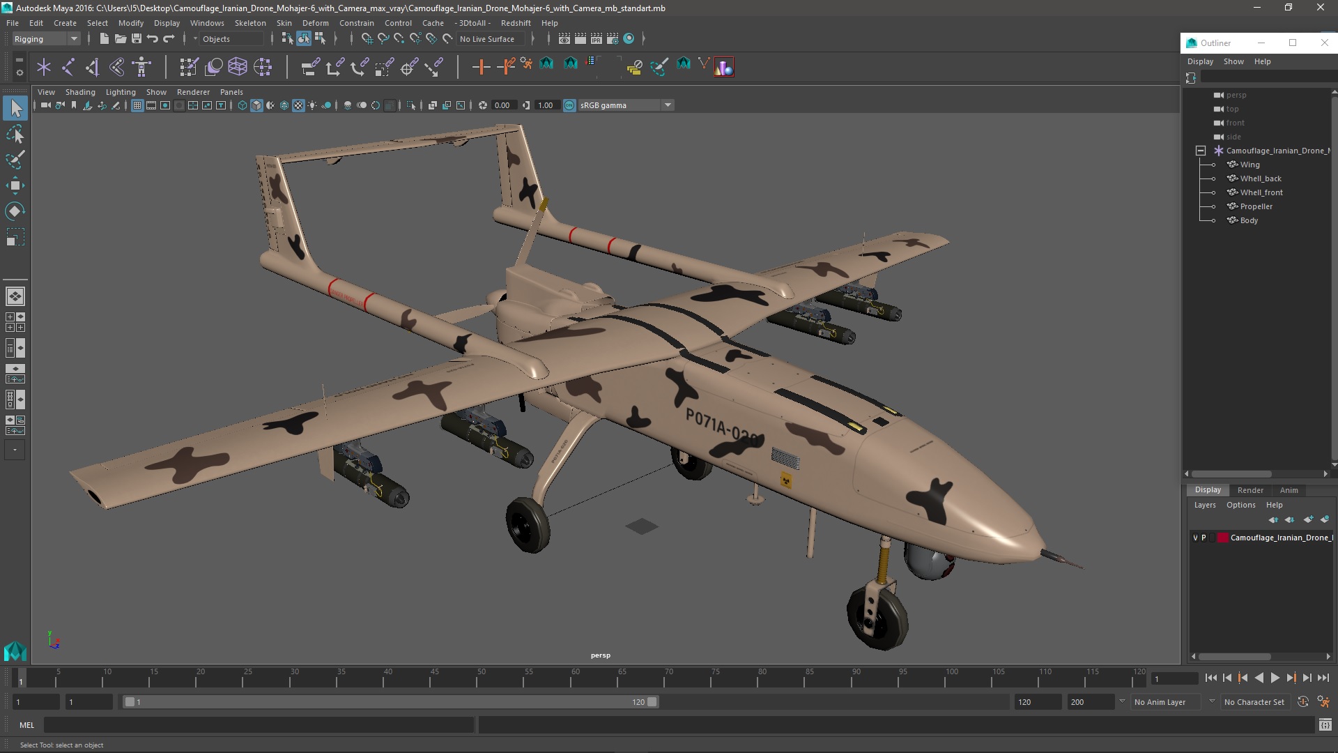 3D Camouflage Iranian Drone Mohajer-6 with Camera