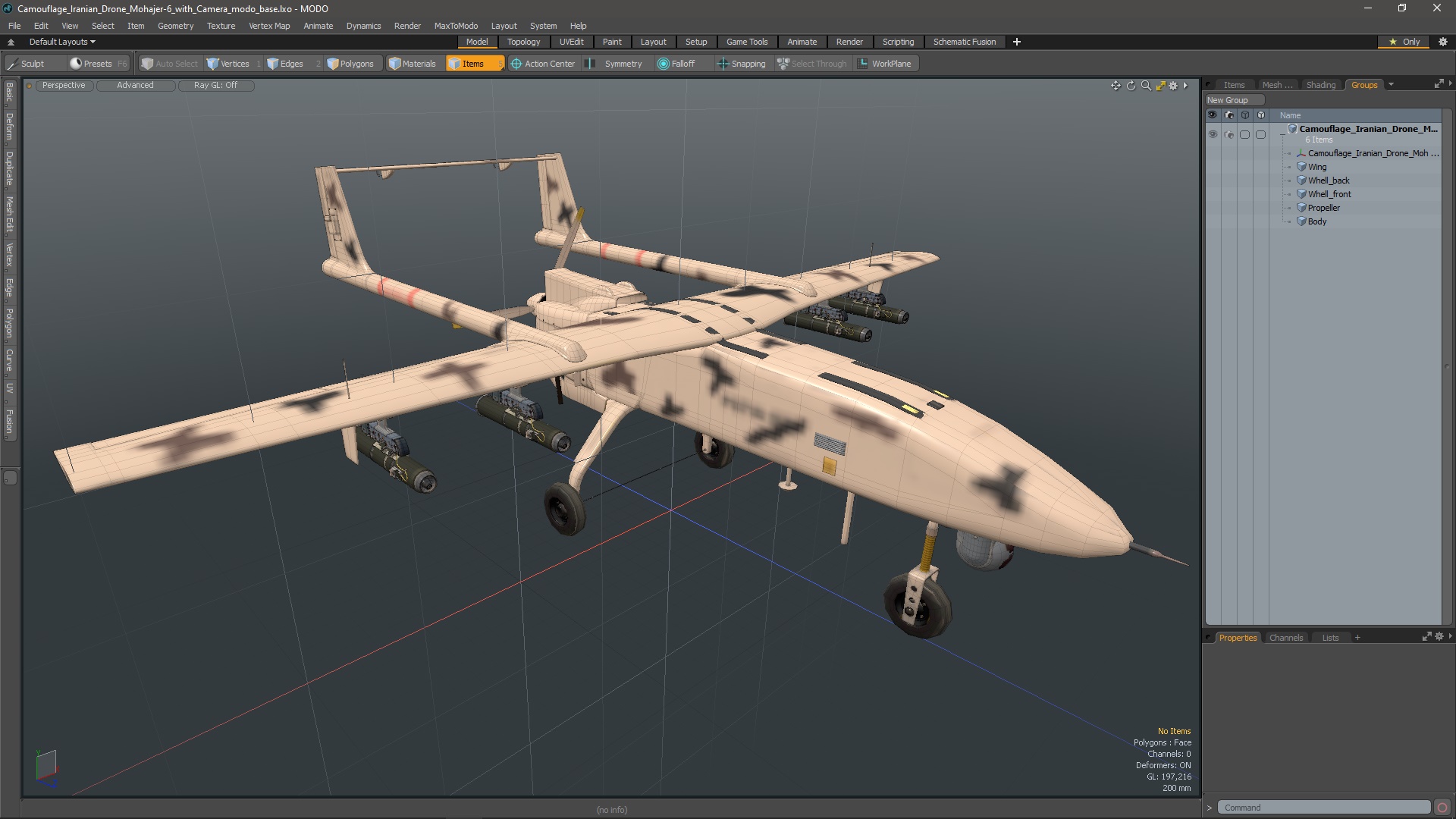 3D Camouflage Iranian Drone Mohajer-6 with Camera