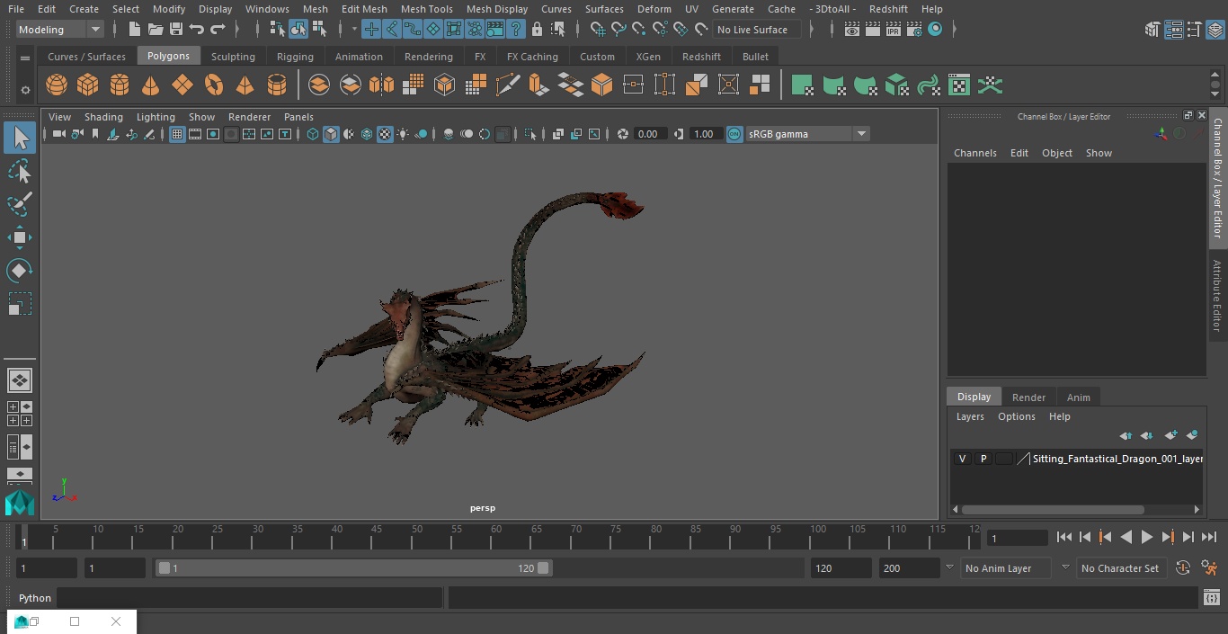 3D Sitting Fantastical Dragon