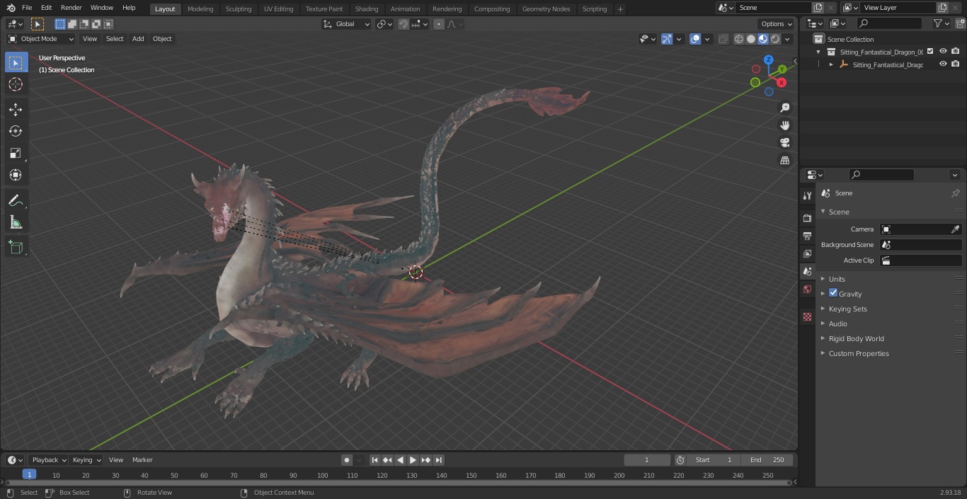 3D Sitting Fantastical Dragon