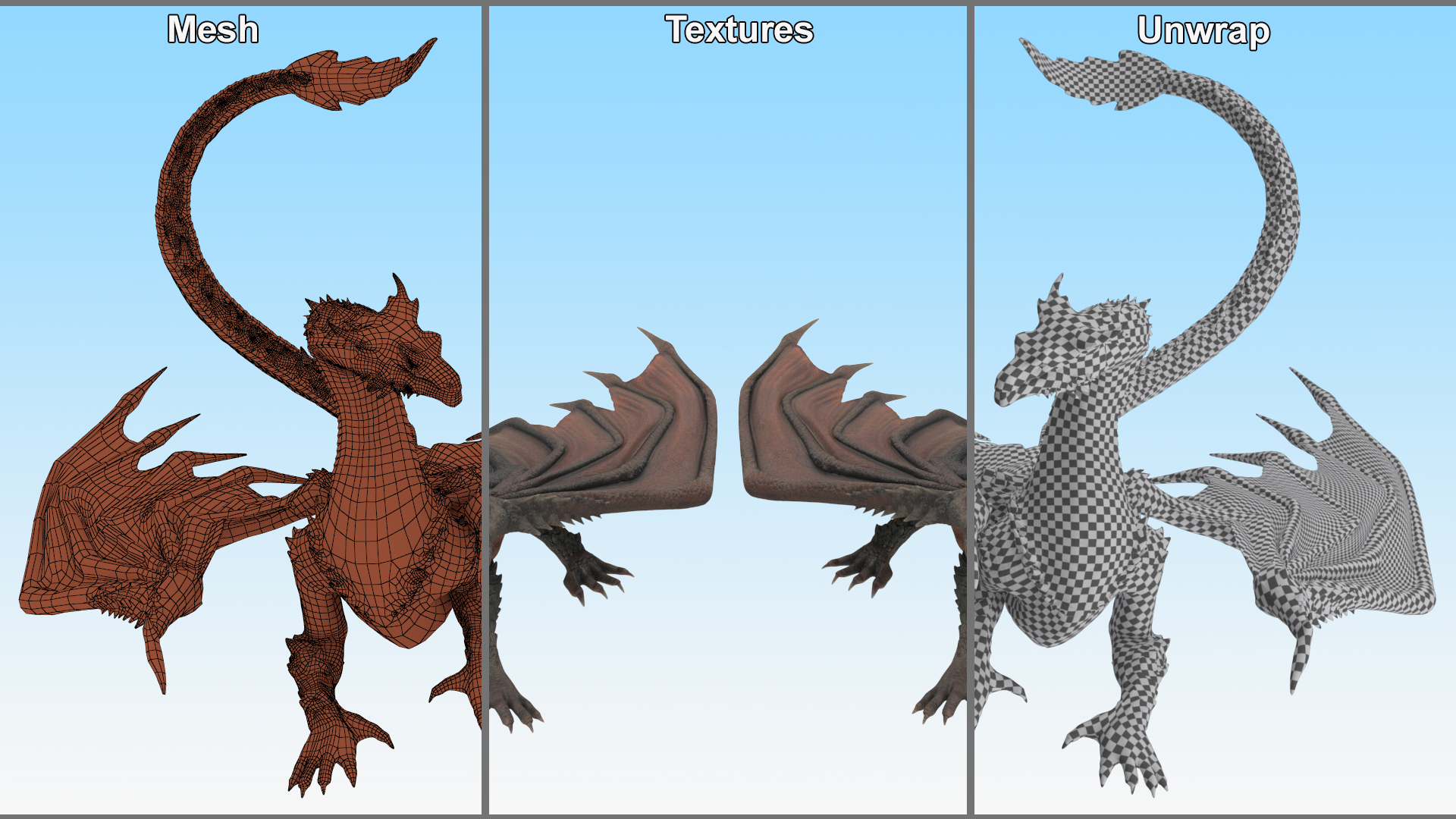 3D Sitting Fantastical Dragon