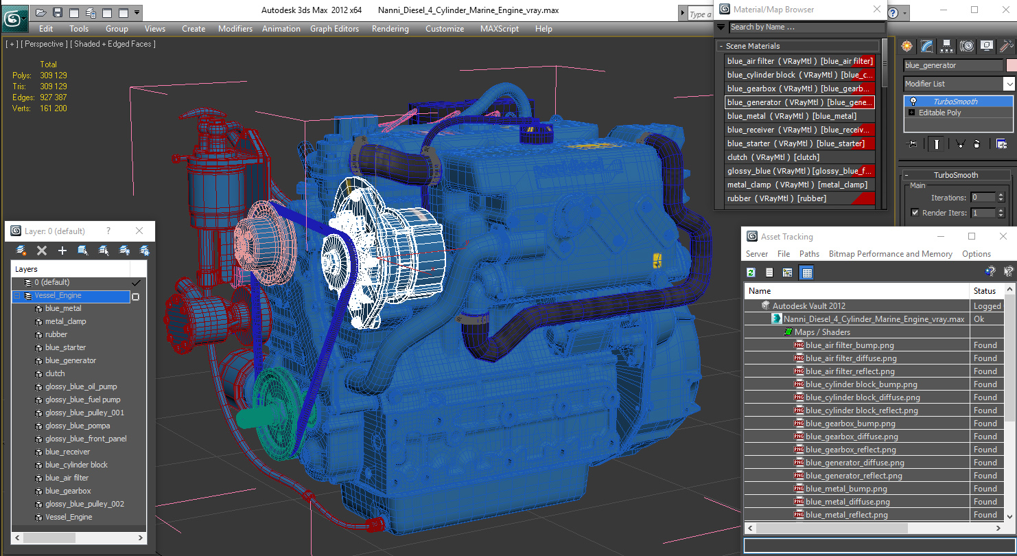 Nanni Diesel 4 Cylinder Marine Engine 3D