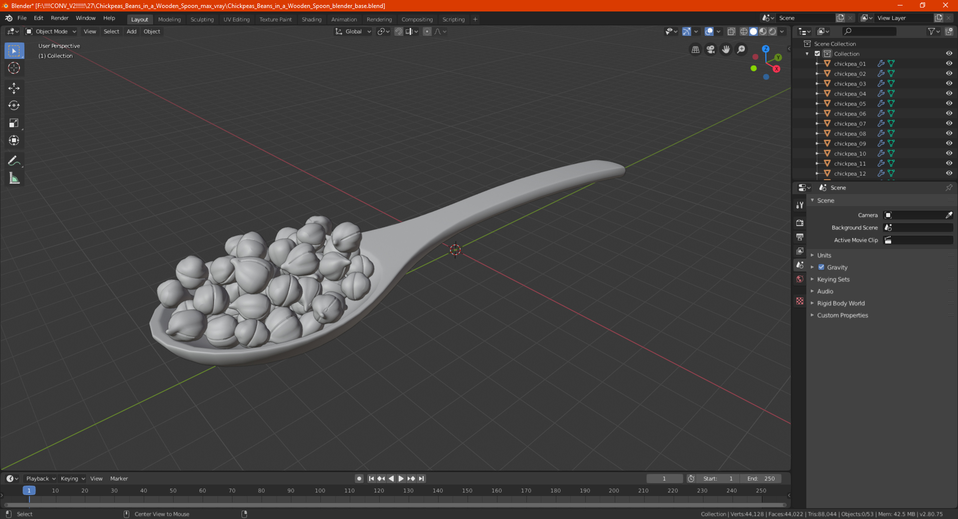 3D Chickpeas Beans in a Wooden Spoon model