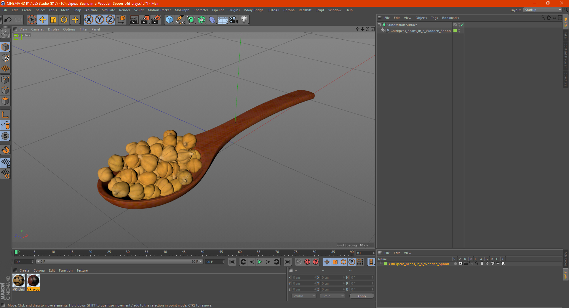3D Chickpeas Beans in a Wooden Spoon model