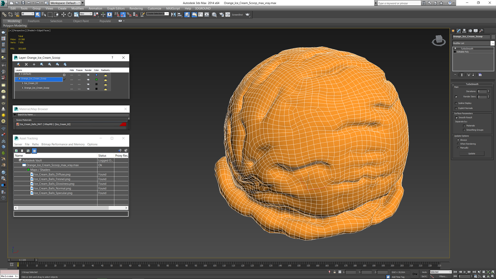 Orange Ice Cream Scoop 3D