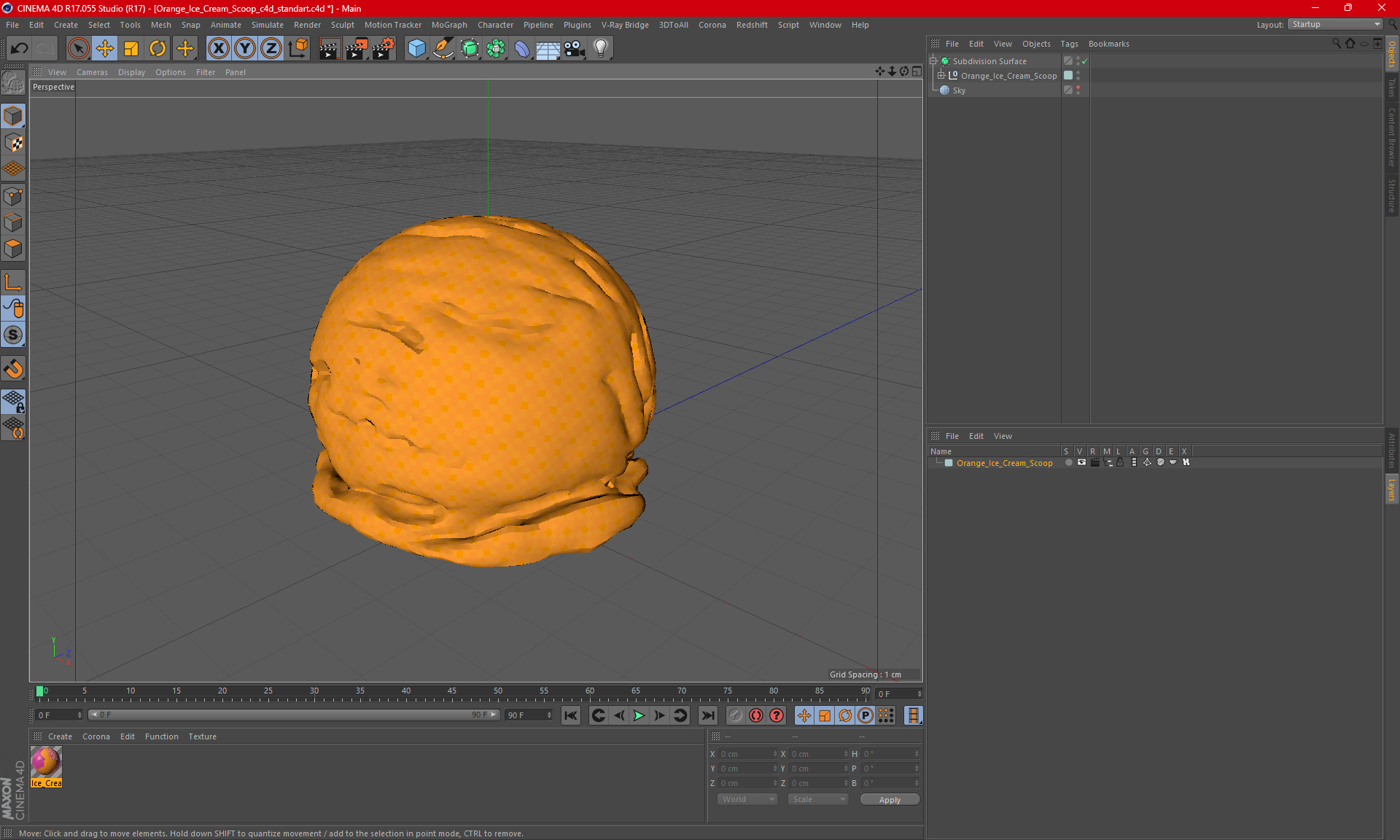 Orange Ice Cream Scoop 3D