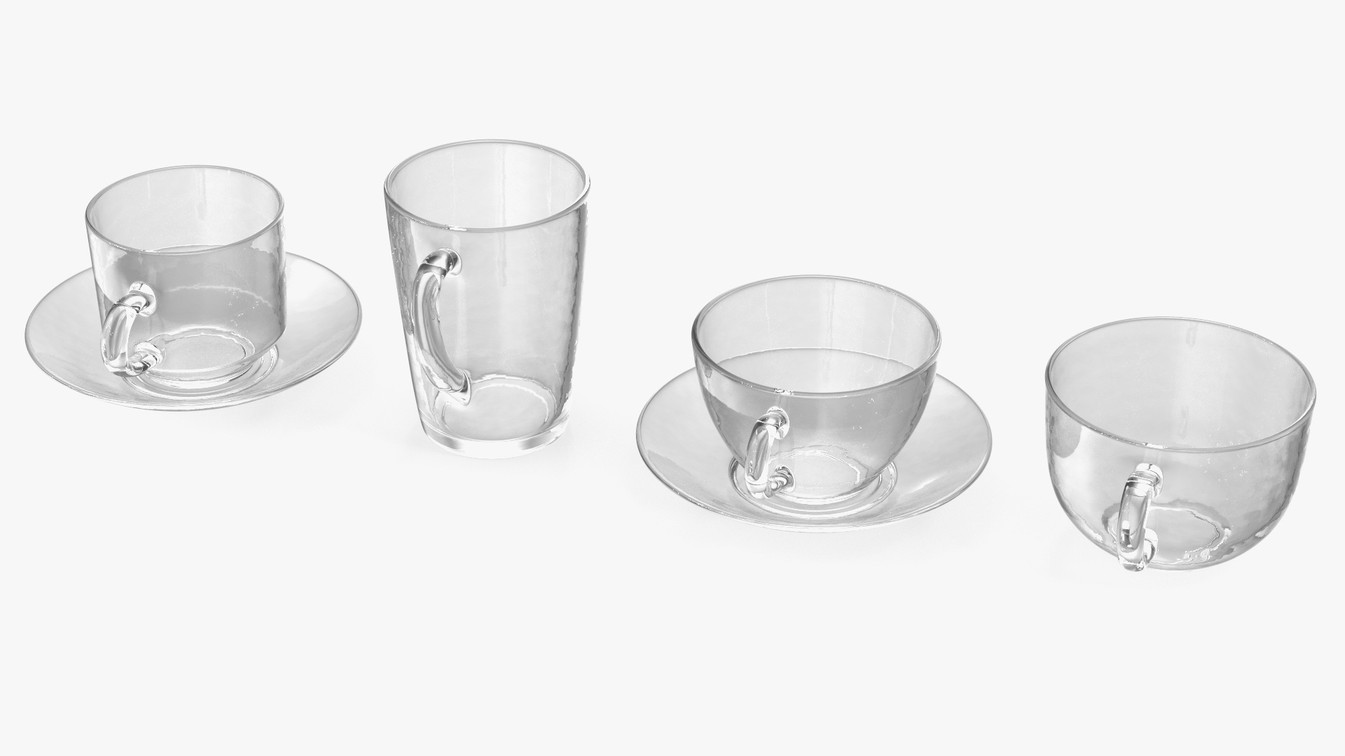 3D Clear Glass Teacup Empty Set model