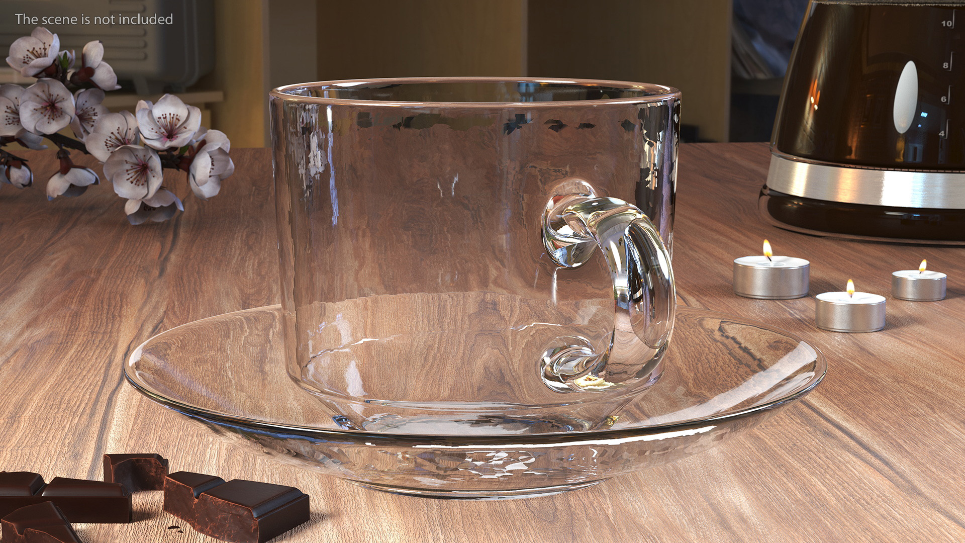 3D Clear Glass Teacup Empty Set model
