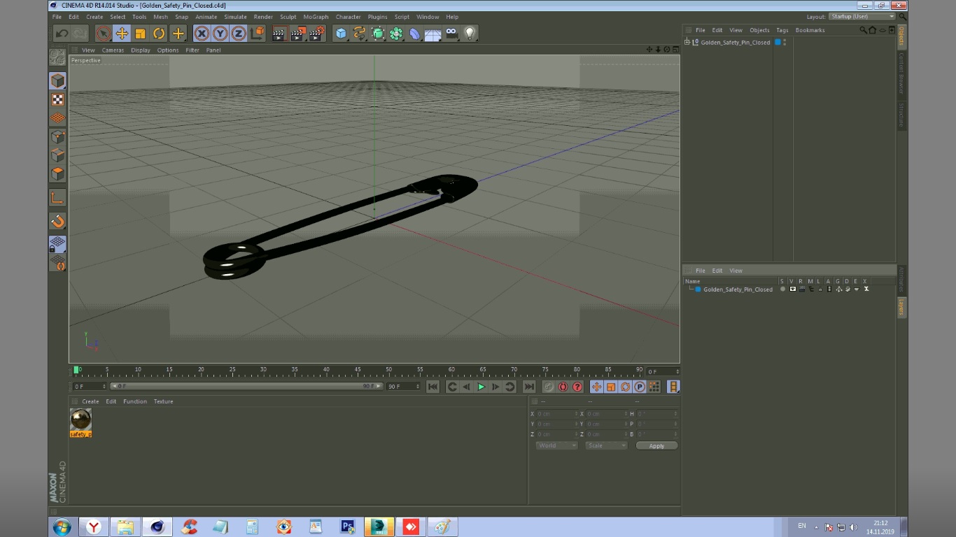 Golden Safety Pin Closed 3D model