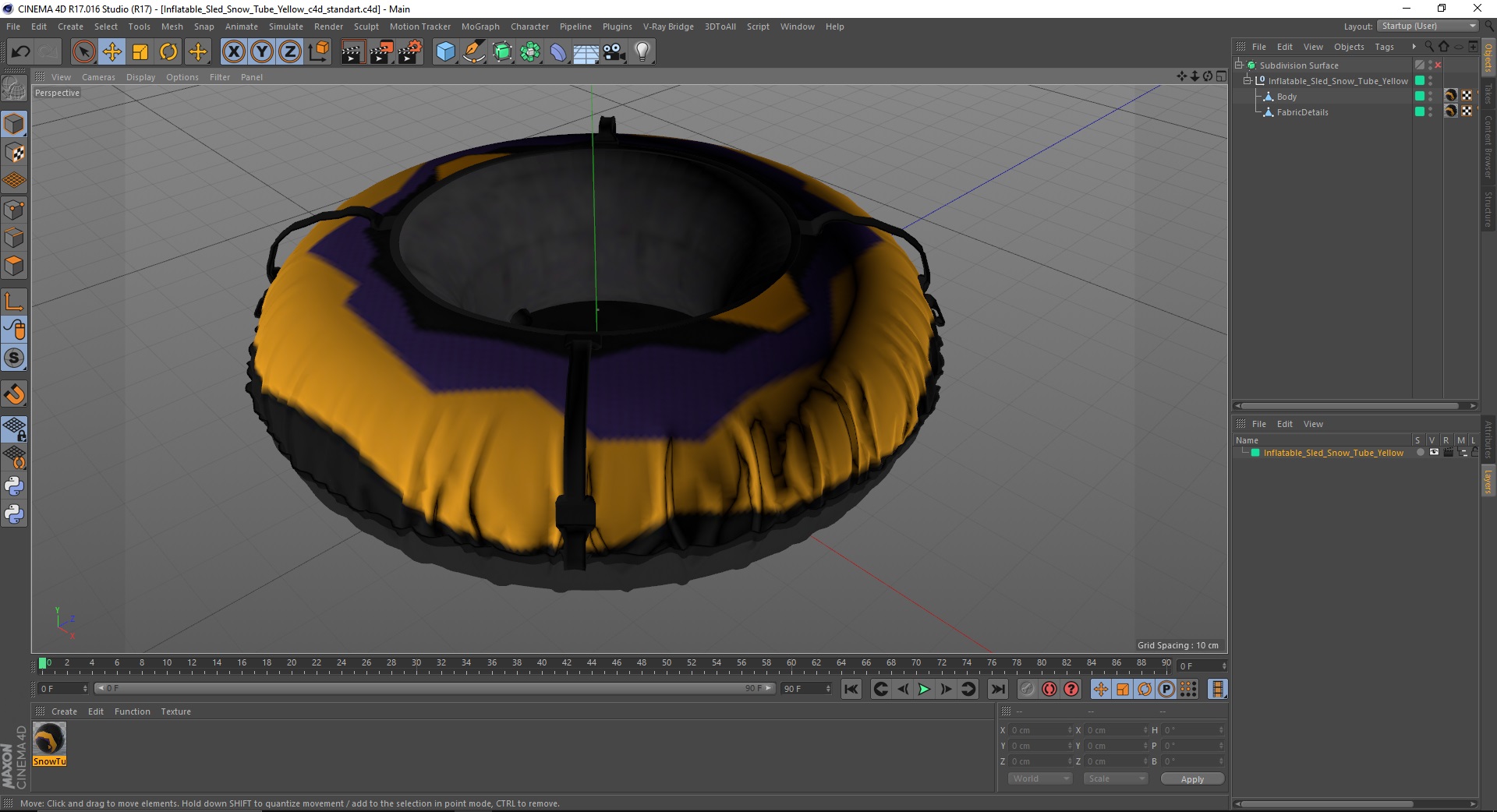 Inflatable Sled Snow Tube Yellow 3D