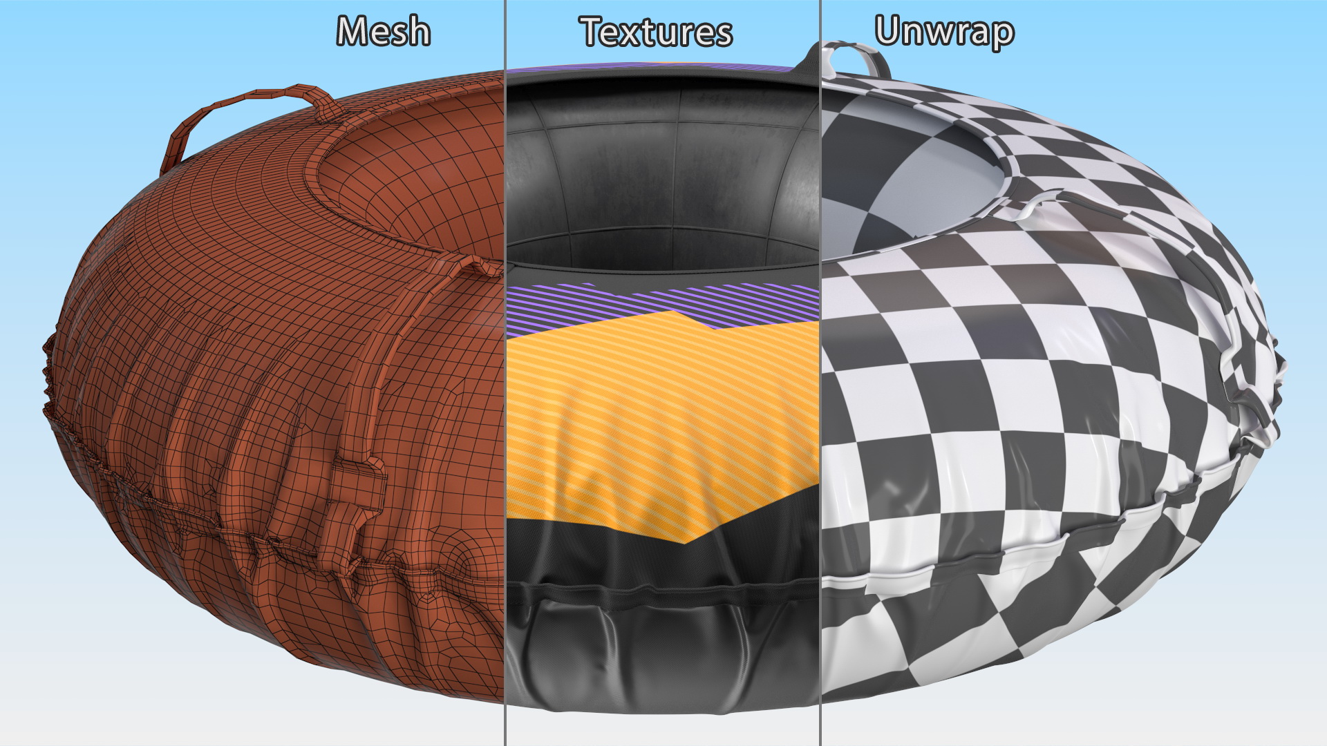Inflatable Sled Snow Tube Yellow 3D