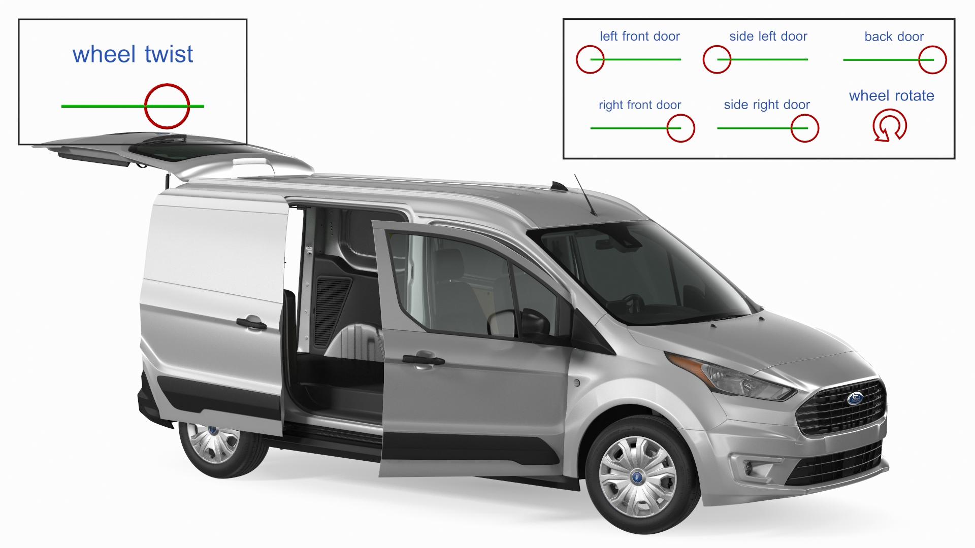 3D Ford Transit Connect Tailgate Silver Rigged model