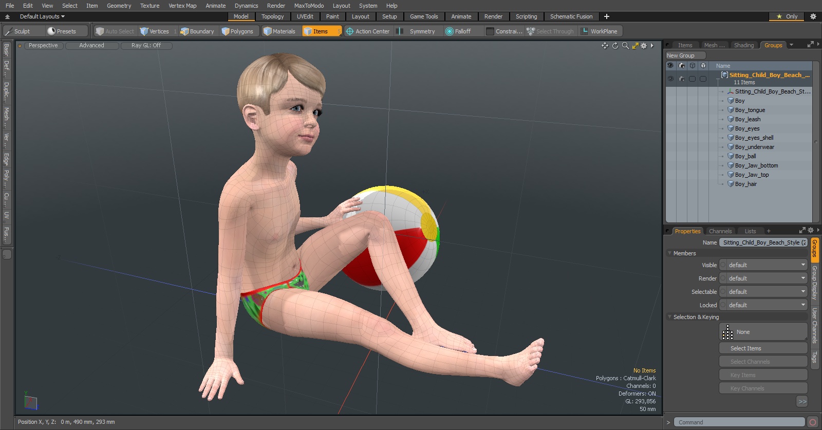 Sitting Child Boy Beach Style 3D model