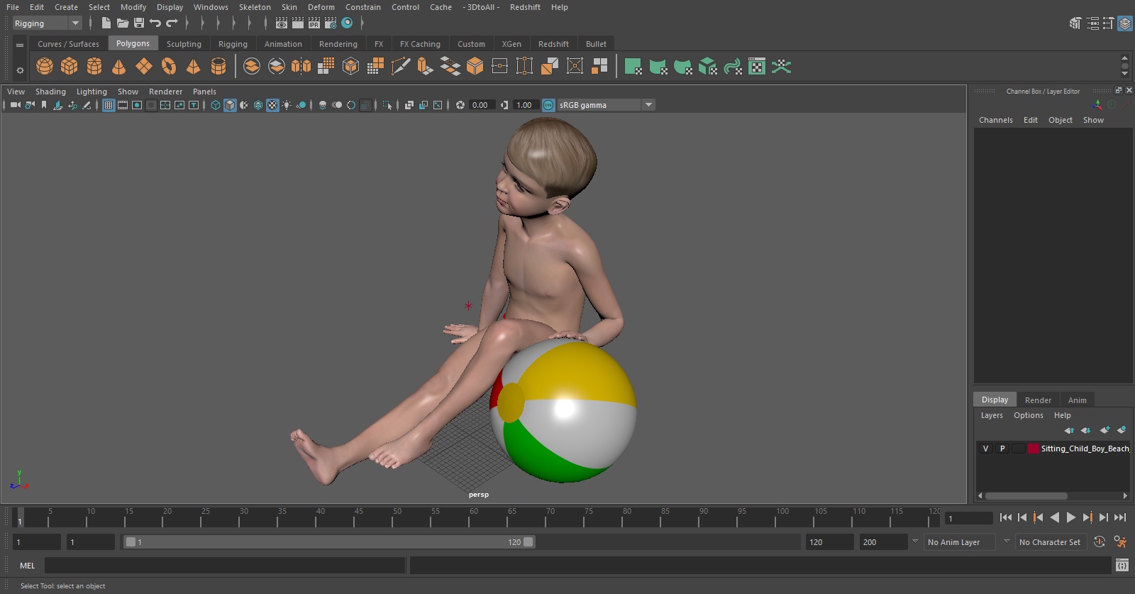 Sitting Child Boy Beach Style 3D model