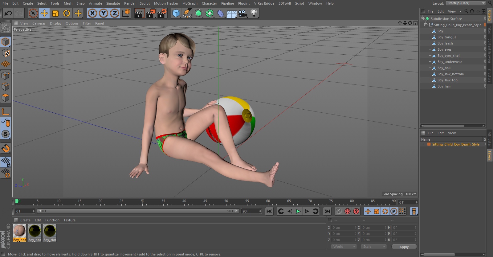 Sitting Child Boy Beach Style 3D model