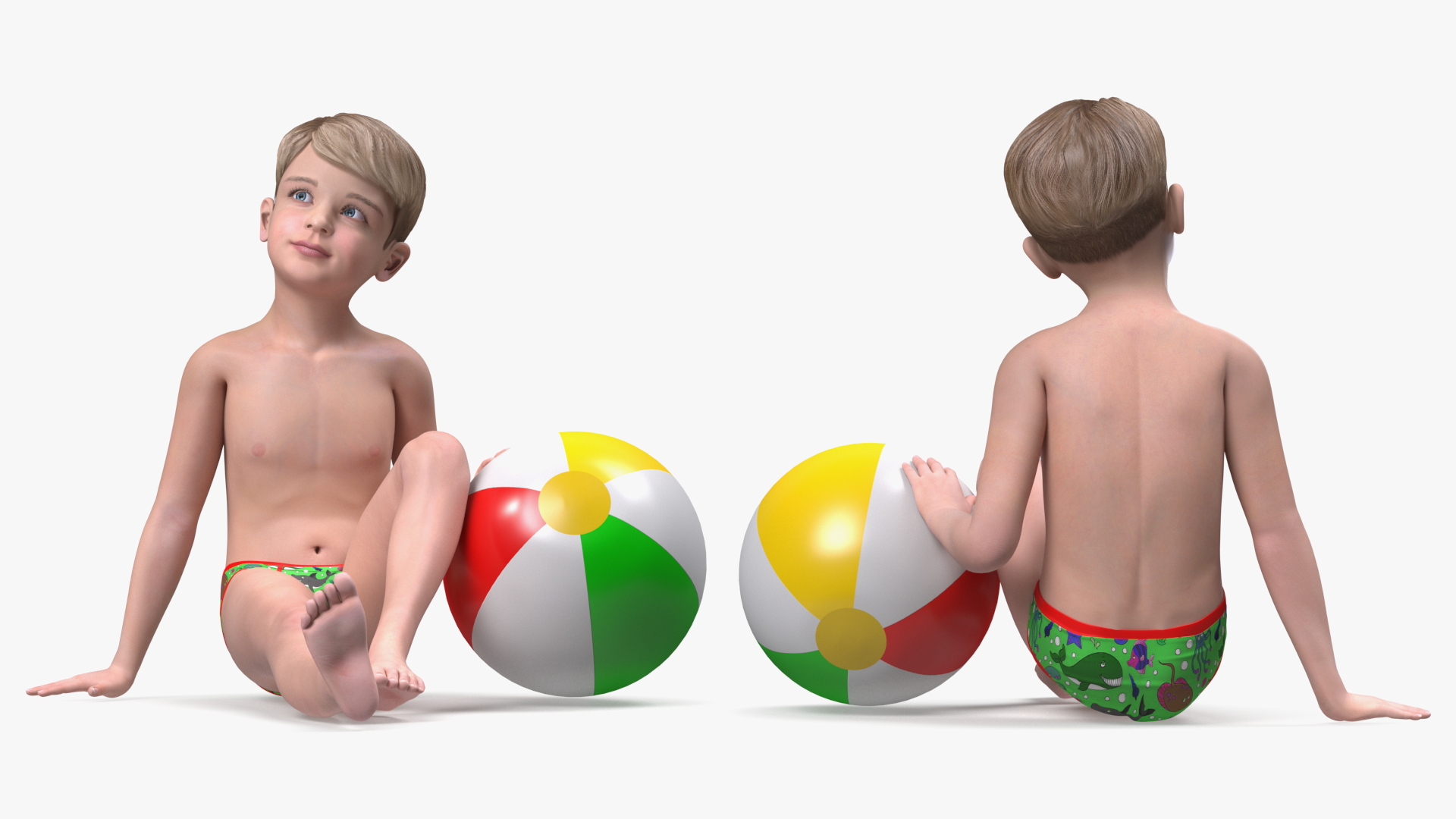 Sitting Child Boy Beach Style 3D model