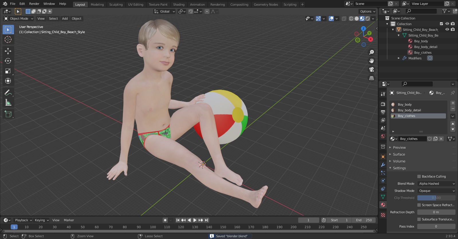 Sitting Child Boy Beach Style 3D model