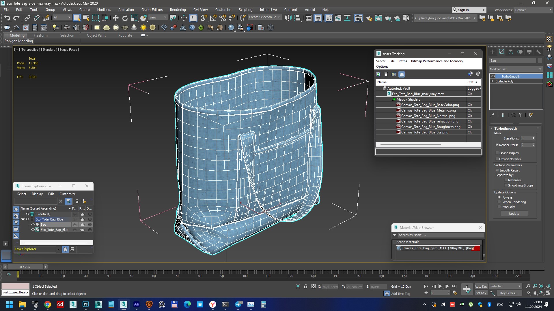 Eco Tote Bag Blue 3D