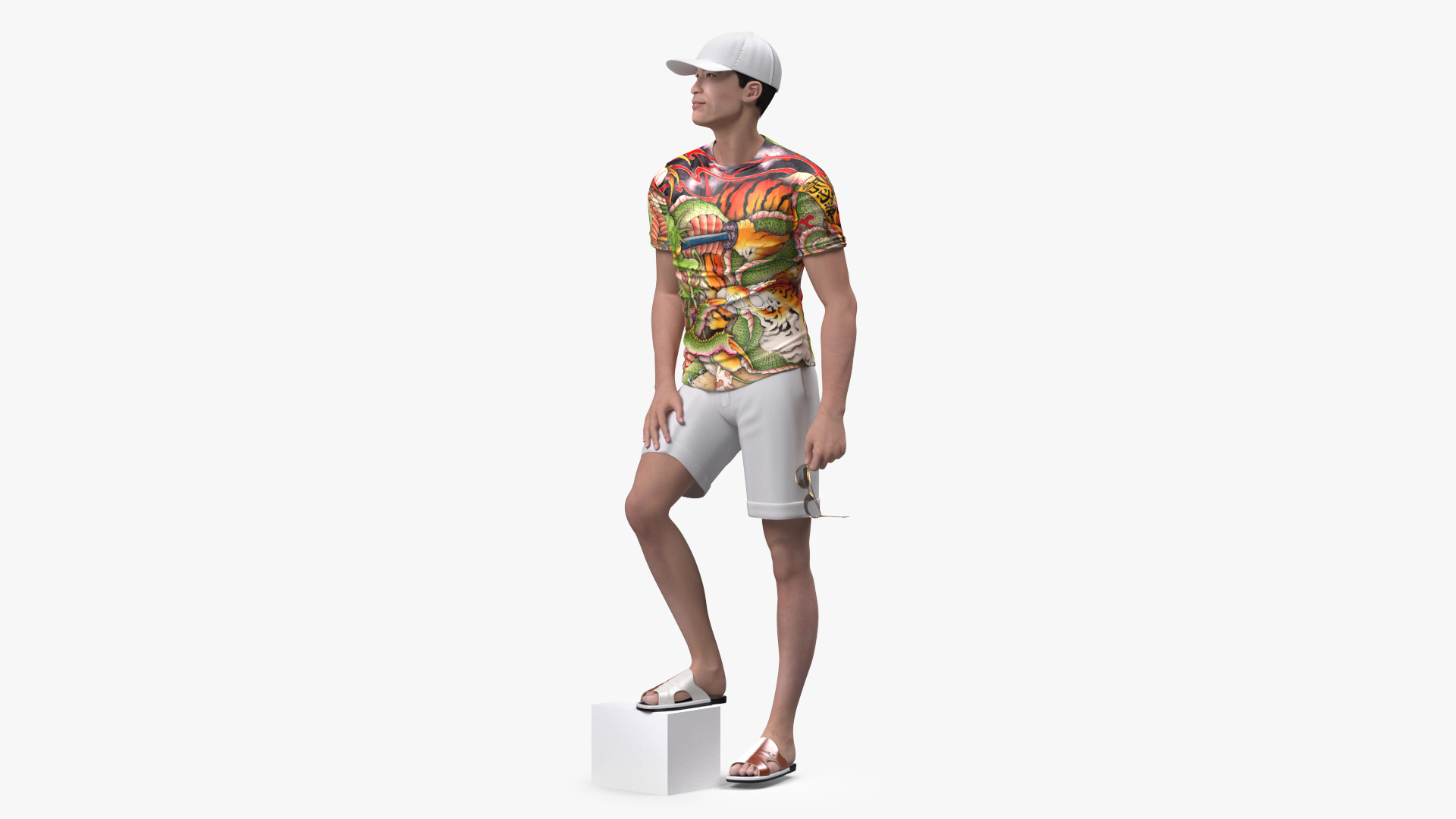 3D Asian Man Summer Outfits Standing Pose model