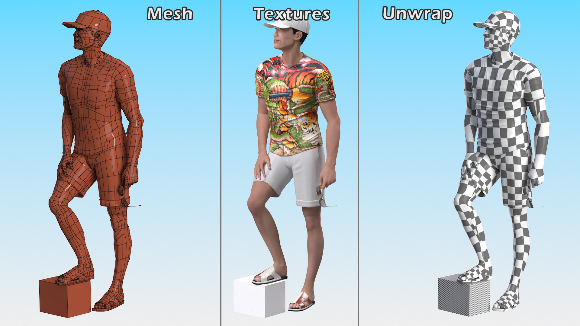3D Asian Man Summer Outfits Standing Pose model