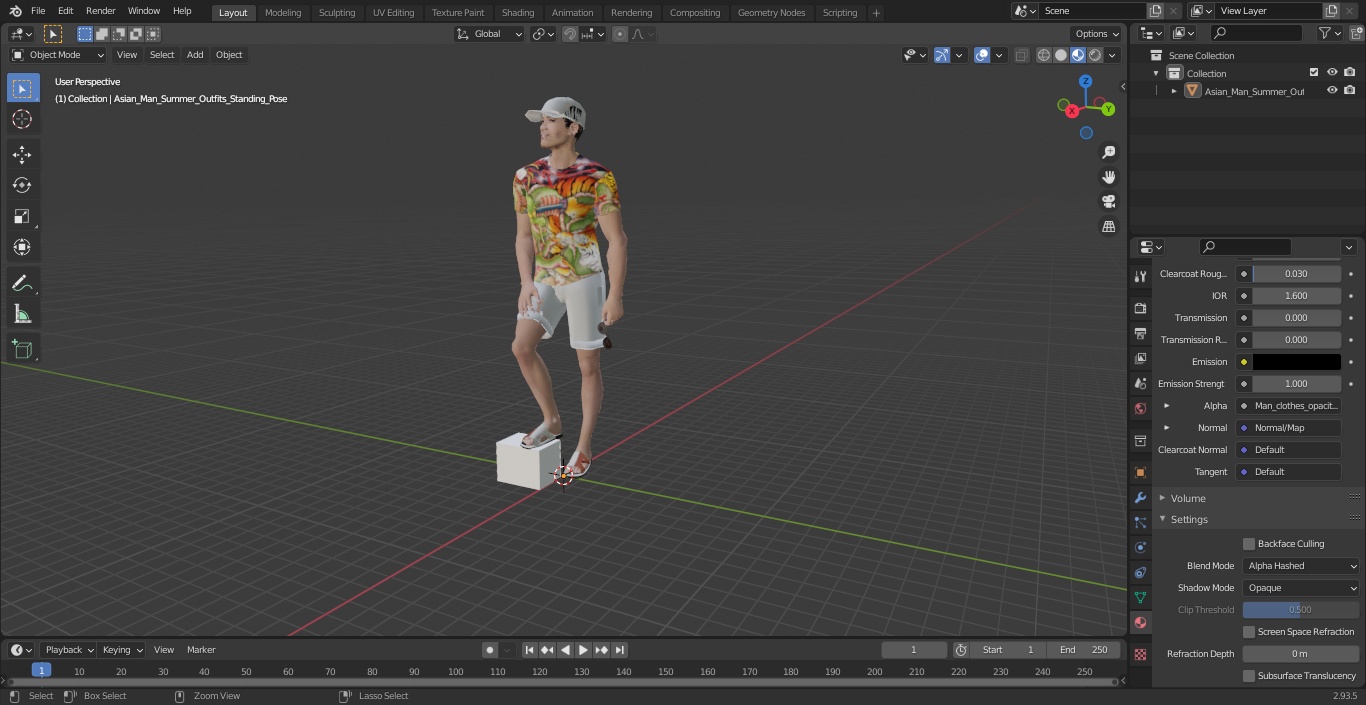 3D Asian Man Summer Outfits Standing Pose model