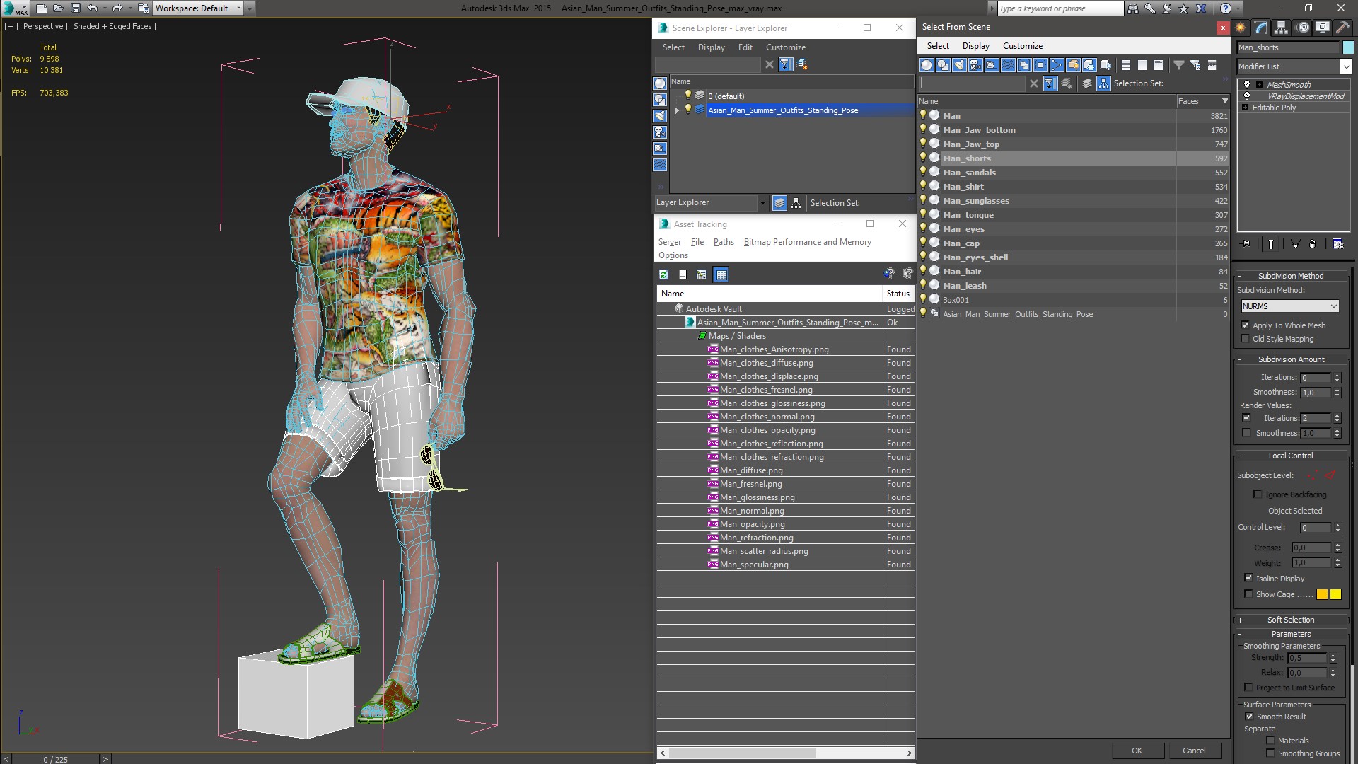 3D Asian Man Summer Outfits Standing Pose model