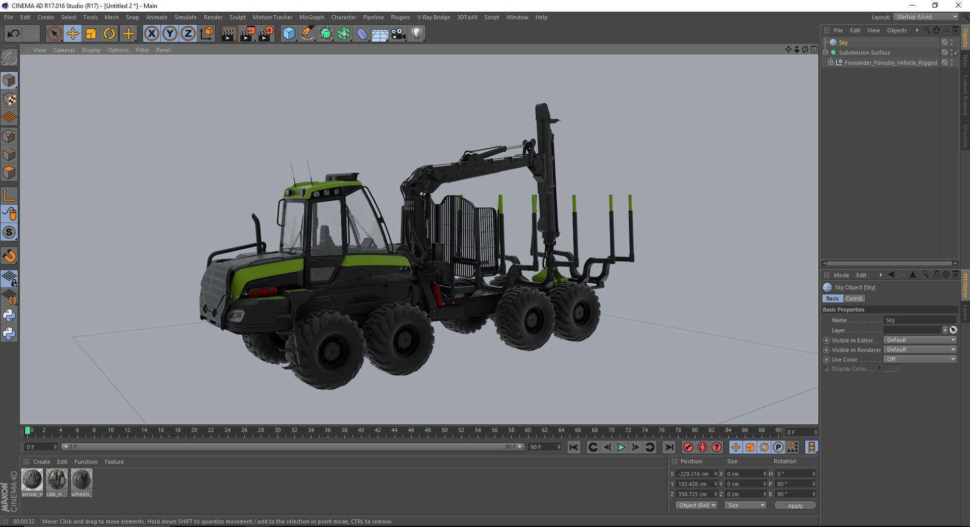Forwarder Forestry Vehicle Rigged for Cinema 4D 3D
